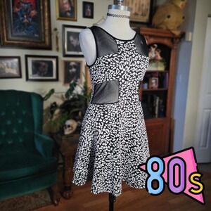 Vintage 80s Coco Avante Leopard Print Mesh Cutout Fit Flare Women's Dress